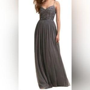Anthropologie  BHLDN Elowen Dress Size 8 Steel Gray EUC Etheral Glam